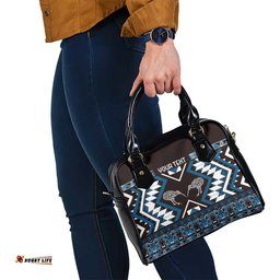 Personalised Taniko Motifs Aotearoa Shoulder Handbag Waitangi Kowhaiwhai Kiwi - Blue LT7