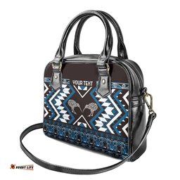 Personalised Taniko Motifs Aotearoa Shoulder Handbag Waitangi Kowhaiwhai Kiwi - Blue LT7