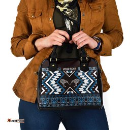 Personalised Taniko Motifs Aotearoa Shoulder Handbag Waitangi Kowhaiwhai Kiwi - Blue LT7