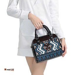 Personalised Taniko Motifs Aotearoa Shoulder Handbag Waitangi Kowhaiwhai Kiwi - Blue LT7