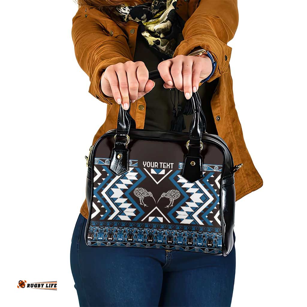 Personalised Taniko Motifs Aotearoa Shoulder Handbag Waitangi Kowhaiwhai Kiwi - Blue LT7