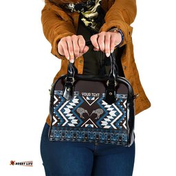 Personalised Taniko Motifs Aotearoa Shoulder Handbag Waitangi Kowhaiwhai Kiwi - Blue LT7