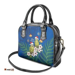 New Zealand Kakapo Christmas Shoulder Handbag Owl Parrot Santa Sliver Fern Manuka - Blue LT14