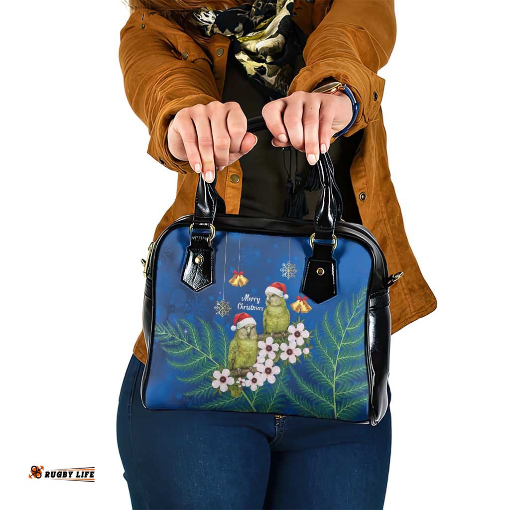 New Zealand Kakapo Christmas Shoulder Handbag Owl Parrot Santa Sliver Fern Manuka - Blue LT14