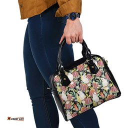 Little Corella Australia Cockatoo Shoulder Handbag Cacatua Sanguinea Banksia Seamless Black LT14