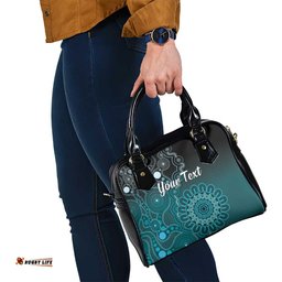 Personalised Ovarian Cancer Awareness Shoulder Handbag Teal Ribbon Aboriginal Art LT05