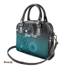 Personalised Ovarian Cancer Awareness Shoulder Handbag Teal Ribbon Aboriginal Art LT05