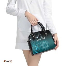 Personalised Ovarian Cancer Awareness Shoulder Handbag Teal Ribbon Aboriginal Art LT05
