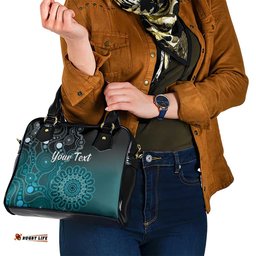 Personalised Ovarian Cancer Awareness Shoulder Handbag Teal Ribbon Aboriginal Art LT05