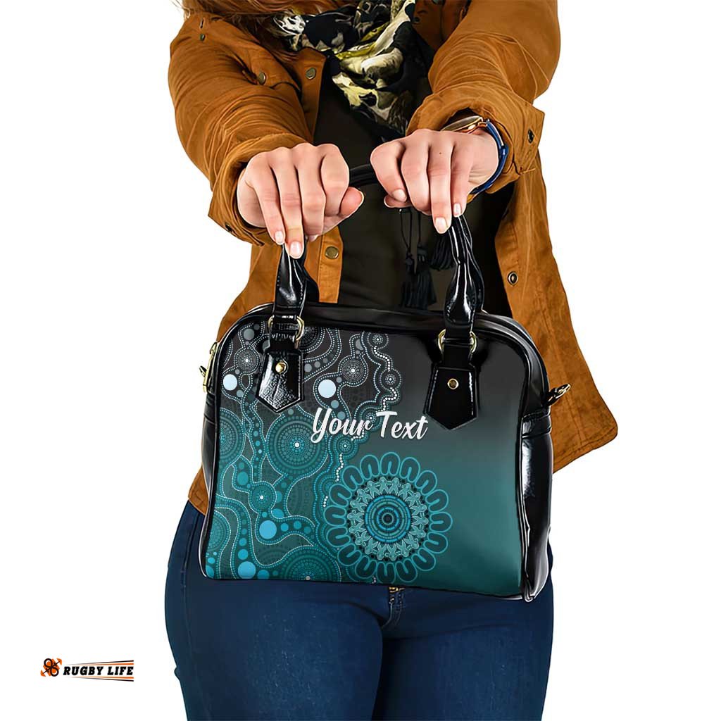 Personalised Ovarian Cancer Awareness Shoulder Handbag Teal Ribbon Aboriginal Art LT05