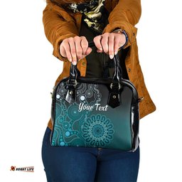 Personalised Ovarian Cancer Awareness Shoulder Handbag Teal Ribbon Aboriginal Art LT05