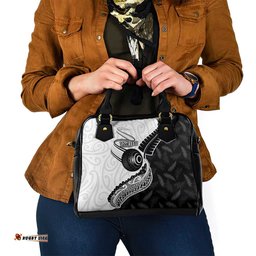 Personalised Aotearoa Lawn Bowls Shoulder Handbag Maori and Silver Fern Half Style LT03