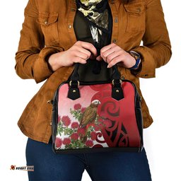 New Zealand Parrot Kaka Shoulder Handbag Maori Koru With Pohutukawa Flowers LT05