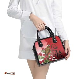 New Zealand Parrot Kaka Shoulder Handbag Maori Koru With Pohutukawa Flowers LT05