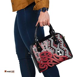 New Zealand Shoulder Handbag Aotearoa Kowhaiwhai Mix Taniko Art - Red LT14