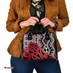 New Zealand Shoulder Handbag Aotearoa Kowhaiwhai Mix Taniko Art - Red LT14