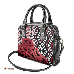 New Zealand Shoulder Handbag Aotearoa Kowhaiwhai Mix Taniko Art - Red LT14
