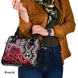 New Zealand Shoulder Handbag Aotearoa Kowhaiwhai Mix Taniko Art - Red LT14