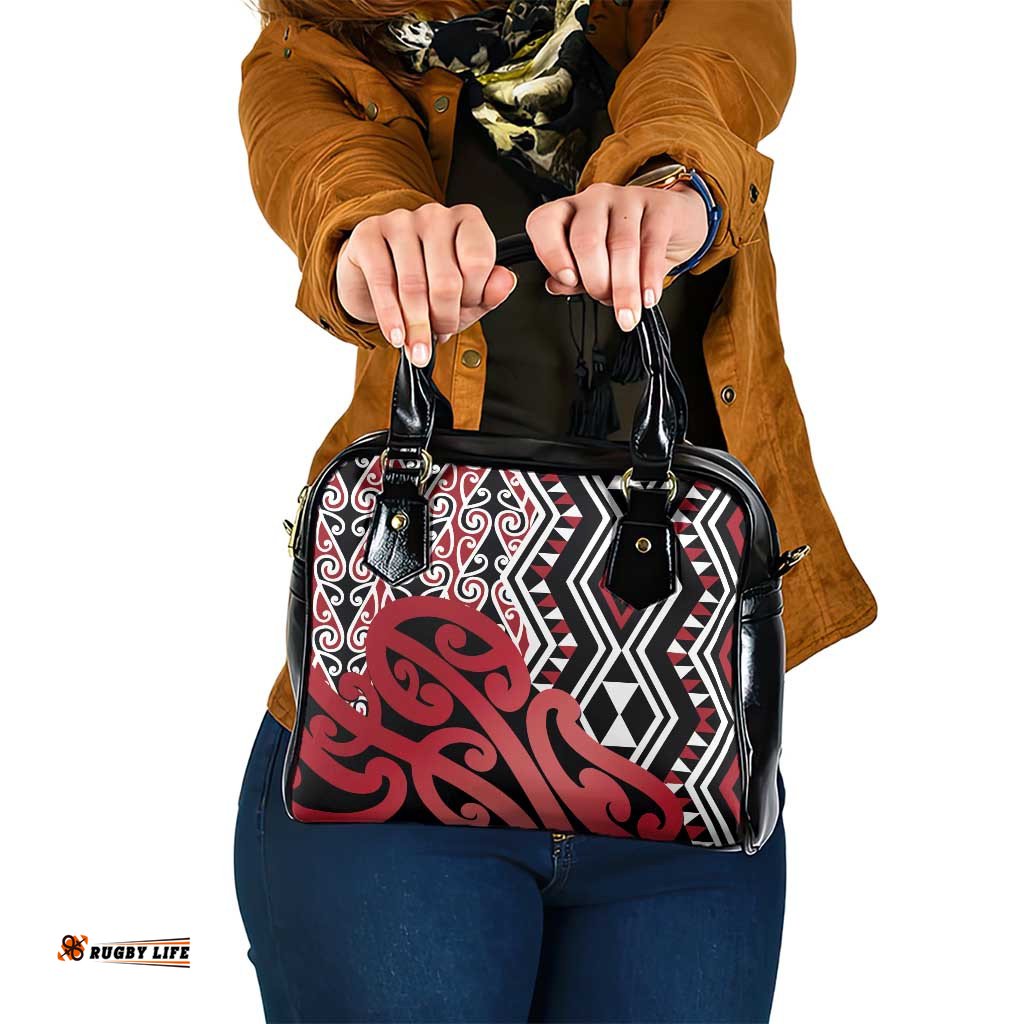 New Zealand Shoulder Handbag Aotearoa Kowhaiwhai Mix Taniko Art - Red LT14