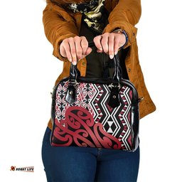 New Zealand Shoulder Handbag Aotearoa Kowhaiwhai Mix Taniko Art - Red LT14