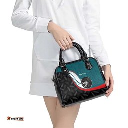 Personalised Aotearoa Lawn Bowls Shoulder Handbag Maori and Silver Fern Sporty Style Teal Color LT03