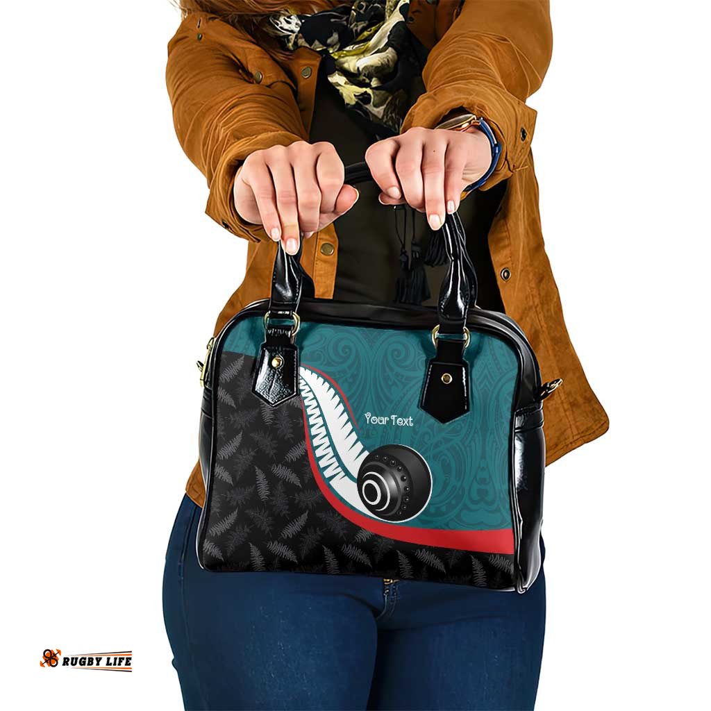 Personalised Aotearoa Lawn Bowls Shoulder Handbag Maori and Silver Fern Sporty Style Teal Color LT03
