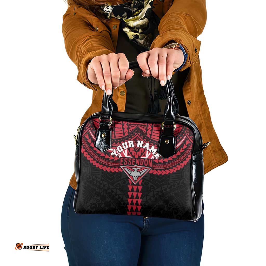 Personalized Essendon Bombers Shoulder Handbag Polynesian Tribal Pattern Heritage Football TS04