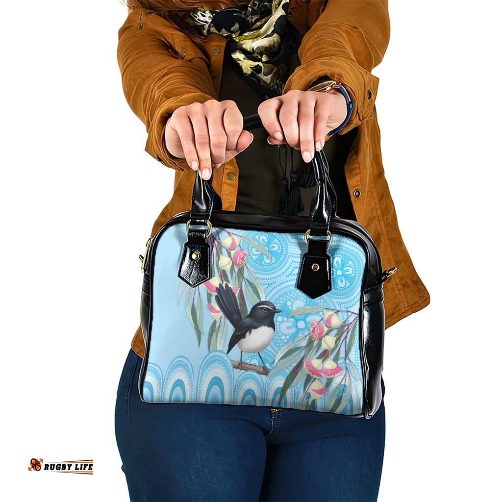 Willie wagtail Australia Shoulder Handbag Eucalyptus Blossoms Aboriginal Art LT14