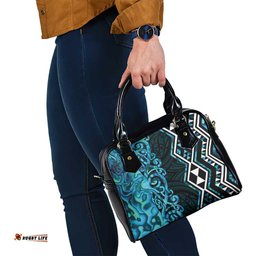 Turquoise Aotearoa Shoulder Handbag Taniko Motifs With Paua Shell Kowhaiwhai LT14