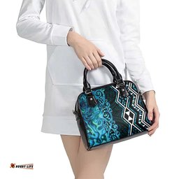 Turquoise Aotearoa Shoulder Handbag Taniko Motifs With Paua Shell Kowhaiwhai LT14