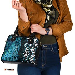 Turquoise Aotearoa Shoulder Handbag Taniko Motifs With Paua Shell Kowhaiwhai LT14