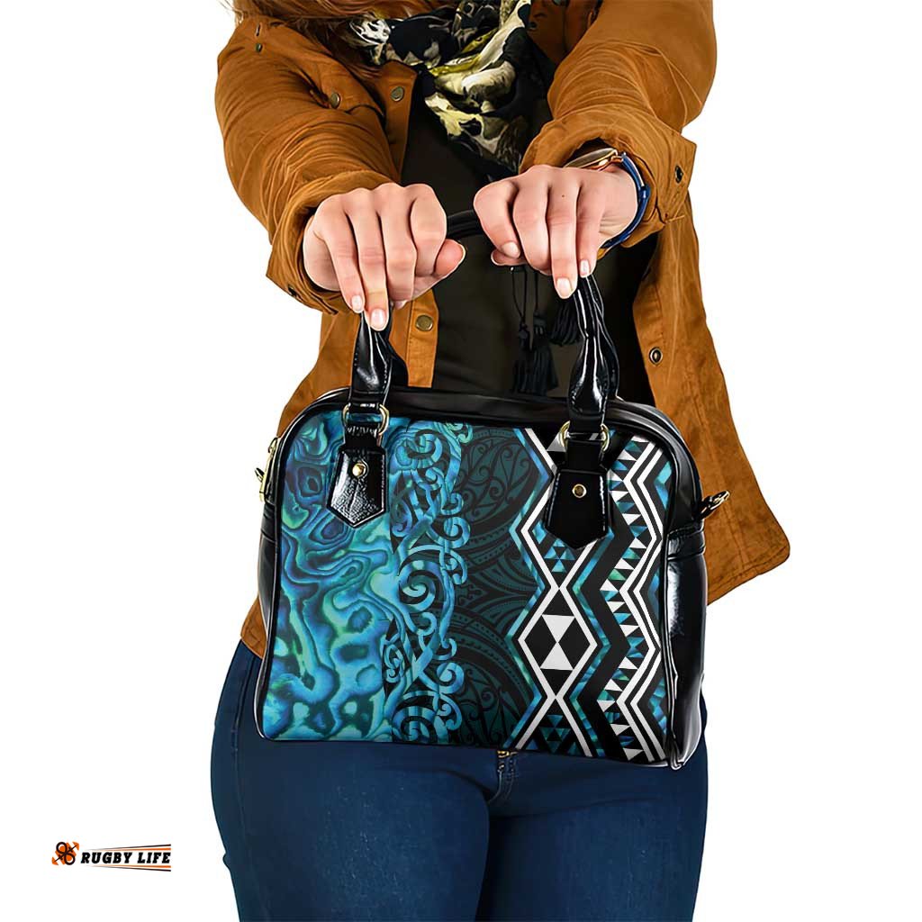 Turquoise Aotearoa Shoulder Handbag Taniko Motifs With Paua Shell Kowhaiwhai LT14