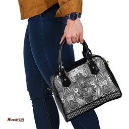 New Zealand Taiaha Maori Shoulder Handbag Kiwikiwi Minimalist Silver Fern Tukutuku Motif LT9
