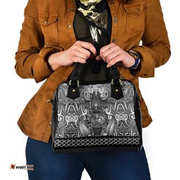 New Zealand Taiaha Maori Shoulder Handbag Kiwikiwi Minimalist Silver Fern Tukutuku Motif LT9