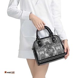 New Zealand Taiaha Maori Shoulder Handbag Kiwikiwi Minimalist Silver Fern Tukutuku Motif LT9