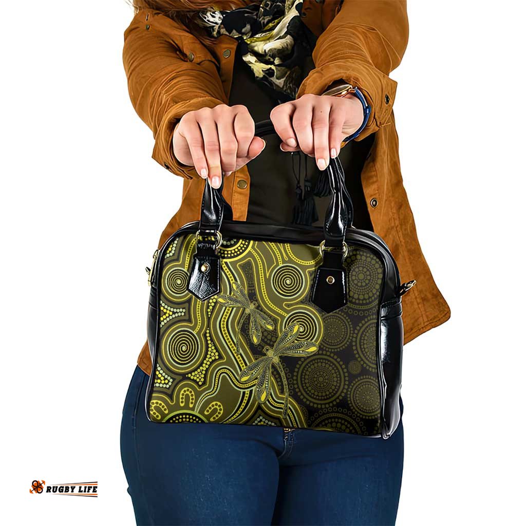 Yellow Indigenous Dragonfly Australia Shoulder Handbag Aboriginal Art LT14