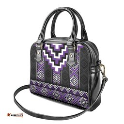 Purple Taniko Pattern Aotearoa Shoulder Handbag Niho Taniwha Mix Poutama LT14
