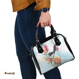 Willie wagtail Australia Shoulder Handbag Banksia Bottlebrushes Watercolor Stylized LT14