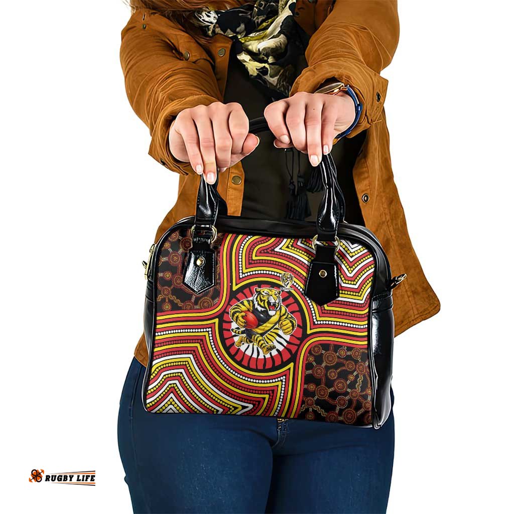 Richmond Football Club Shoulder Handbag Indigenous Monochrome Dot Art Mascot Style TS04