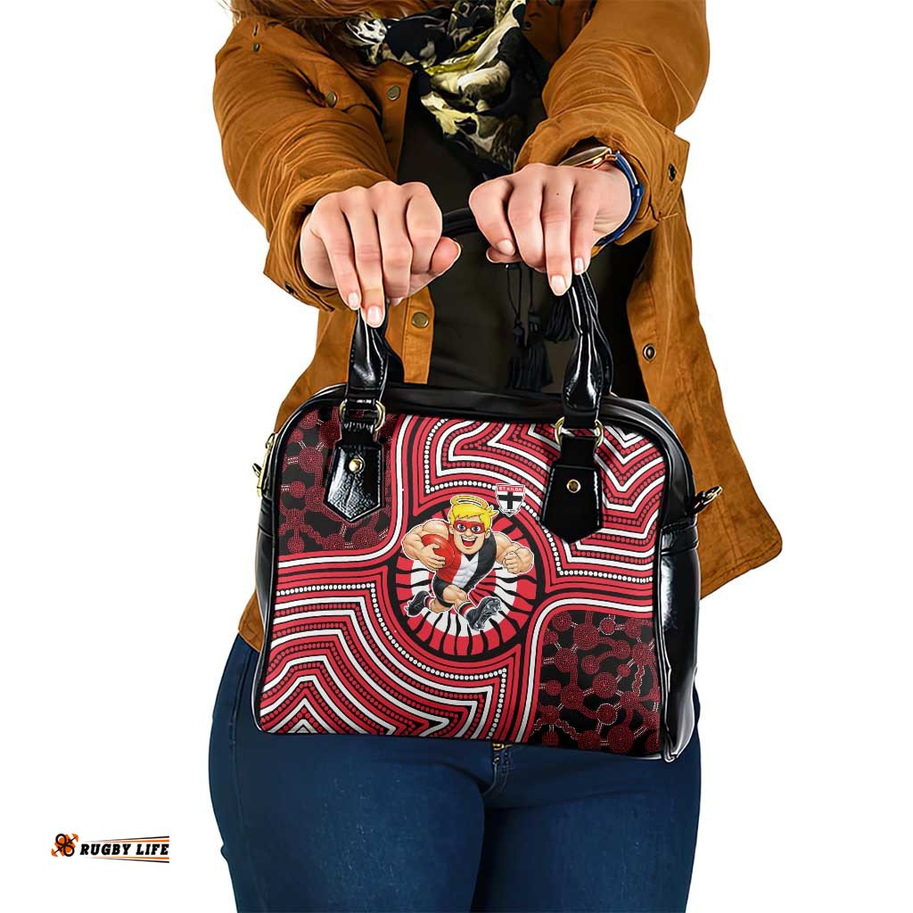 St Kilda Football Club Shoulder Handbag Indigenous Monochrome Dot Art Mascot Style TS04