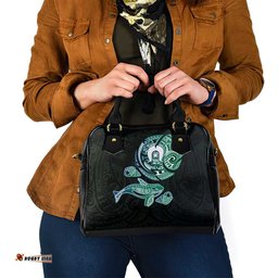 Whale and Dhari Torres Strait Islands Shoulder Handbag Deep Green Oceanic Tribal Pattern Art TS04