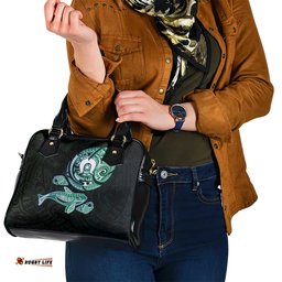 Whale and Dhari Torres Strait Islands Shoulder Handbag Deep Green Oceanic Tribal Pattern Art TS04