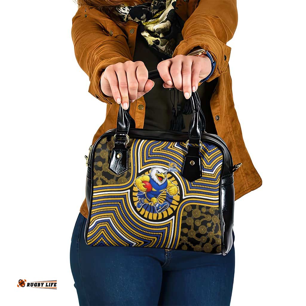 West Coast Eagles Shoulder Handbag Indigenous Monochrome Dot Art Mascot Style TS04