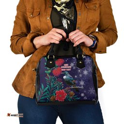 Tui Meri Kirihimete Personalised Shoulder Handbag Pohutukawa Flowers Blue Motif LT9