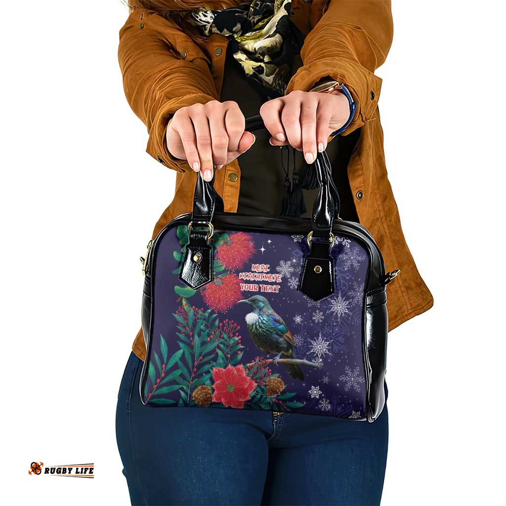 Tui Meri Kirihimete Personalised Shoulder Handbag Pohutukawa Flowers Blue Motif LT9