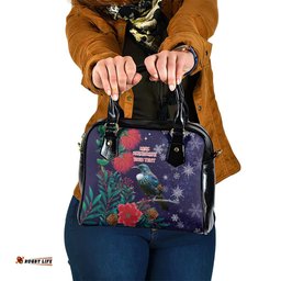 Tui Meri Kirihimete Personalised Shoulder Handbag Pohutukawa Flowers Blue Motif LT9