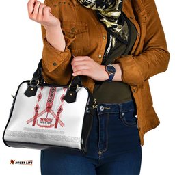 Toitu Te Tiriti Waitangi Shoulder Handbag White Wharenui House LT9