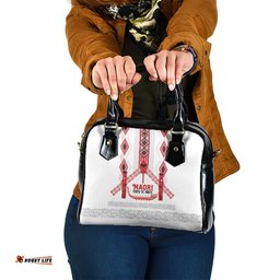 Toitu Te Tiriti Waitangi Shoulder Handbag White Wharenui House LT9