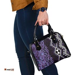 Purple Aotearoa Shoulder Handbag Taniko Motifs With Paua Shell Kowhaiwhai LT14