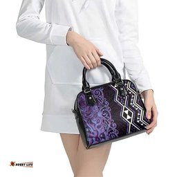 Purple Aotearoa Shoulder Handbag Taniko Motifs With Paua Shell Kowhaiwhai LT14